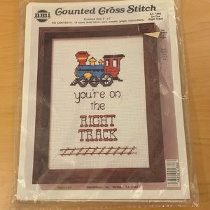 VINTAGE NMI COUNTED CROSS STITCH KIT (YOU’RE ON THR RIGHT TRACK) NWOTS:5x7